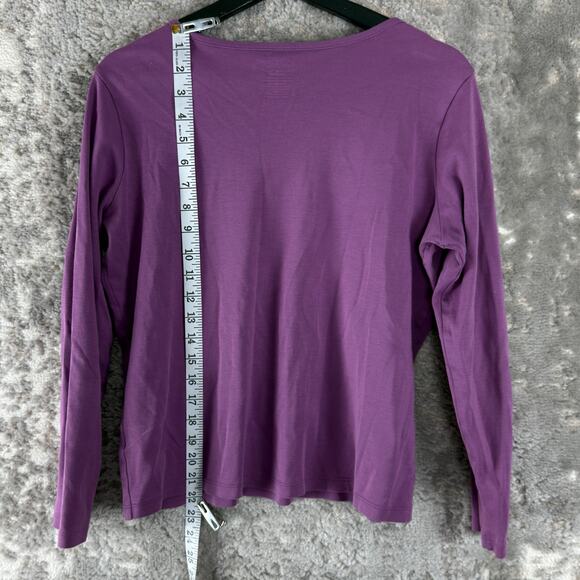 LL Bean Size M Supima Cotton Minimalist Casual Top Purple Long Sleeve Pullover - Picture 4 of 7